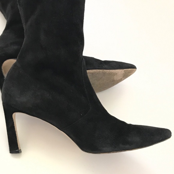 STUART WEITZMAN Black Suede Sock Boots Rapture Pointed Toe Size 8 Heels - Picture 15 of 16
